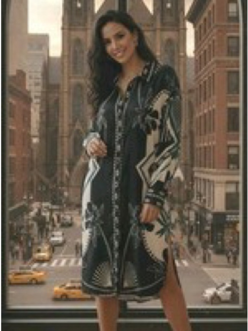 House of Harlow 1960 Floral Print Long Sleeve Button-Down Midi Dress